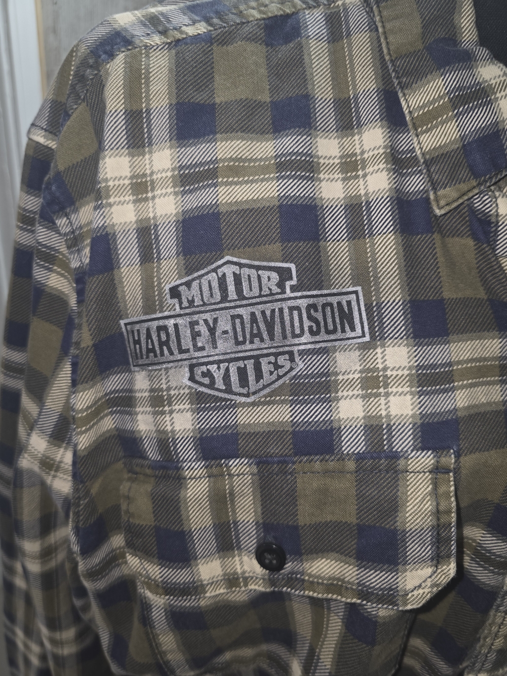 Harley-Davidson Olive, Navy & Cream Plaid Lightweight Shirt Jacket